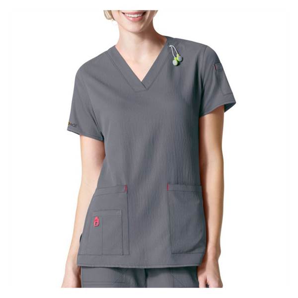 Photo 1 of Carhartt Women's Cross-Flex V-Neck Tech Scrub Top, GRAY, LG