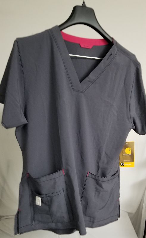 Photo 2 of Carhartt Women's Cross-Flex V-Neck Tech Scrub Top, GRAY, LG