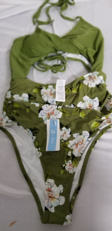 Photo 1 of CUPSHE WOMEN'S ONE PIECE SWIMWEAR,  ARMY GREEN/FLORAL, MED