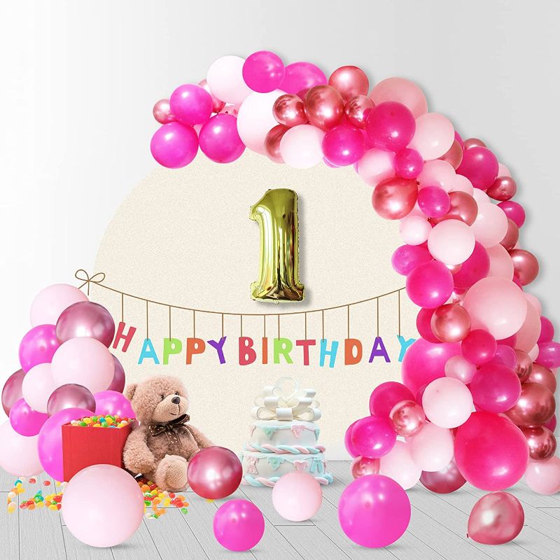 Photo 1 of 128 PCS Pink Balloon Garland Kit - Rose Gold Balloons Hot Pink Balloons Arch Decorations for Baby Shower Party Birthday Themed Anniversary Party Supplies with Balloon Accessories
