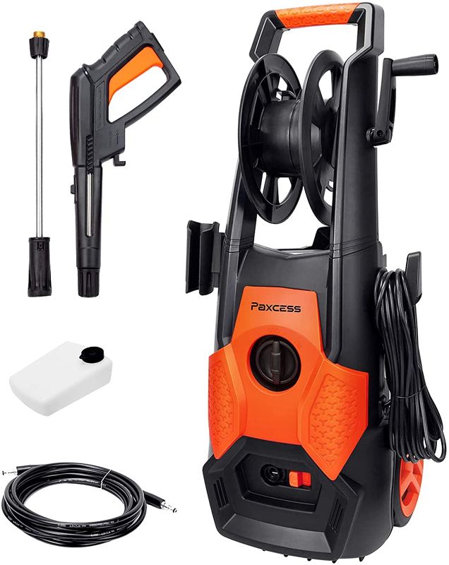 Photo 1 of PAXCESS Electric Pressure Washer 2150 PSI 1.85 GPM High Pressure Power Washer Machine with All-in-One Nozzle, Hose Reel, Detergent Tank Best for Cleaning Homes/Buildings/Cars, Decks, Driveways, Patios
