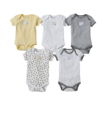 Photo 1 of Burt's Bee Baby Organic Bee Essentials Short Sleeve Variety Bodysuits, 5pk (Baby Boys or Baby Girls, Unisex) 0-3 month 
