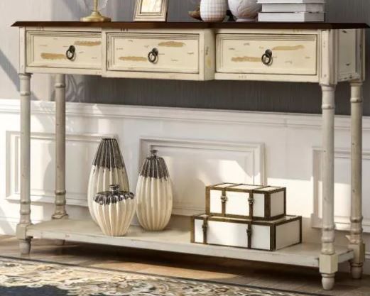 Photo 1 of 52 in. Beige Standard Rectangle Wood Console Table with 3-Drawers
