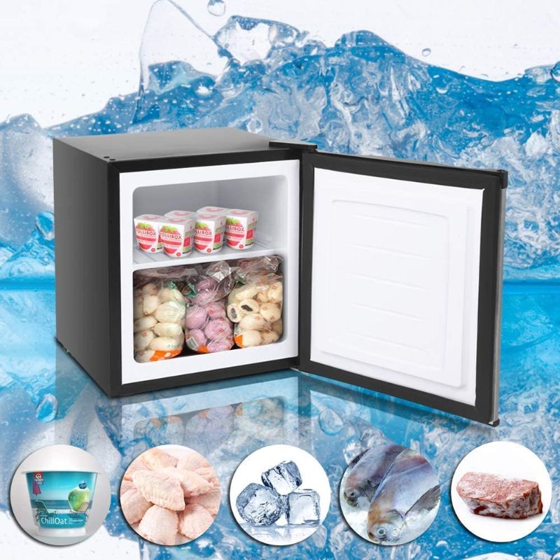 Photo 1 of ROVSUN 1.1 Cu.Ft Compact Upright Freezer with Reversible Stainless Steel Single Door, Removable Shelf, Small Countertop Freezer with 7 Grade Adjustable Thermostat for Home Office Dorm Apartment
