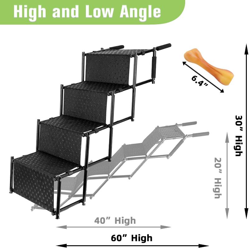 Photo 1 of Dog Ramps for Large Dogs SUV, 4/5 Dog Steps for Cars and Trucks, Non-Slip Folding Dog Stairs with Iron Frame and Wide Steps, Lightweight Dog Steps for High Beds, Supports to 150 lbs
