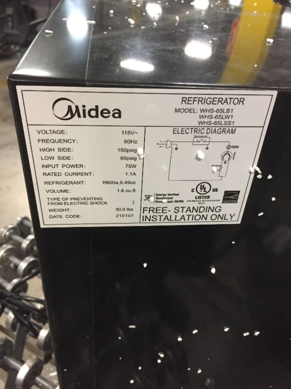 Photo 3 of Midea WHS-65LB1 Compact Single Reversible Door Refrigerator, 1.6 Cubic Feet(0.045 Cubic Meter), Black