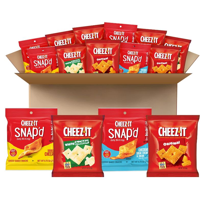 Photo 1 of Cheez-It Baked Snack Cheese Crackers, 4 Flavor Variety Pack, School Lunch Snacks, Single Serve Bag (42 Bags) jul/27/2021
