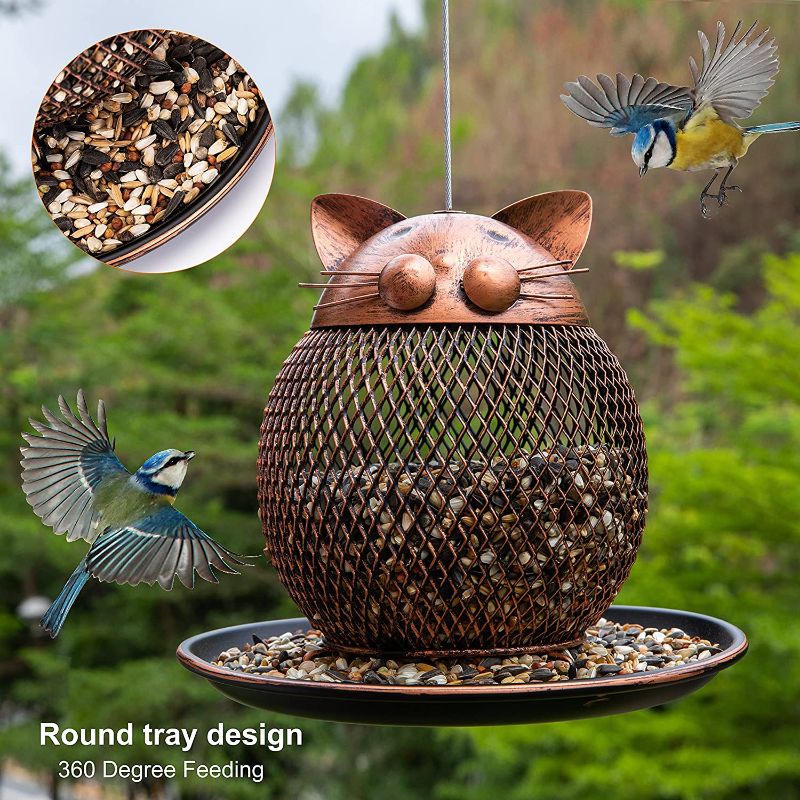 Photo 1 of Bird Feeder, Hanging Metal Wild Bird Feeders for Outside, Cat Shape Metal Mesh Bird Feeder for Garden Yard Decoration
