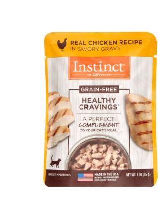 Photo 1 of (Case of 24) Instinct Healthy Cravings Grain-Free Real Chicken Recipe Natural Wet Cat Food Topper by Nature's Variety, 3 oz. Pouches best by nov/13/2022
