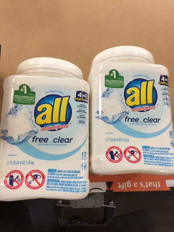 Photo 2 of 2 all Mighty Pacs Laundry Detergent Pacs, Free Clear for Sensitive Skin, Unscented and Dye Free, 67count 