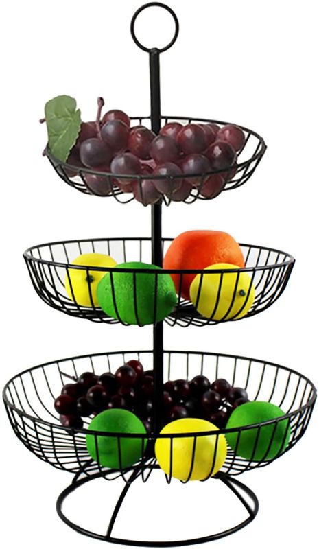 Photo 1 of 3 Tier Fruit Bowl Fruit Basket Countertop Metal Fruit Stand Holder Detachable and Hangable for Fruits Snacks Vegetables
