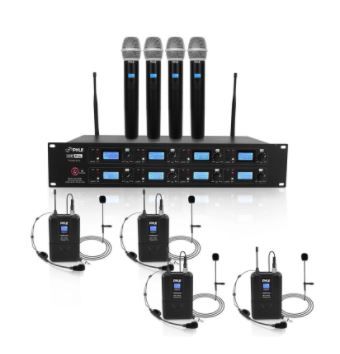 Photo 1 of Pyle  PDWM8225 8-Channel UHF Wireless Microphone & Receiver System - Includes (4) Handheld Mics, (4) Belt-Packs, (4) Headsets, (4) Lavaliers