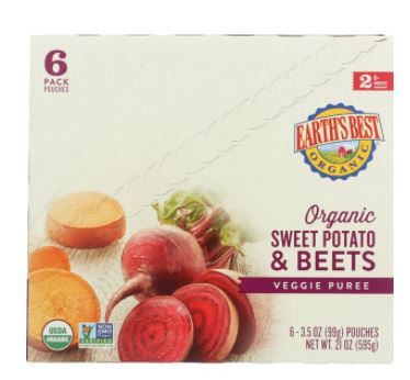 Photo 1 of 2 Earth's Best Organic Stage 2 Baby Food, Sweet Potato & Beets, 3.5 oz Pouch, 6 Pack 13/ JAN/ 2022