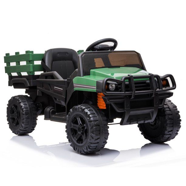 Photo 1 of Ride on Car Truck w/ Remote Control, 12V Rechargeable Battery Motorized Vehicles for Kids 3 to 6 Years, 2 Speeds Electric Realistic Off-Road Car with LED Lights, Horn, MP3 Player -Green, B2417
