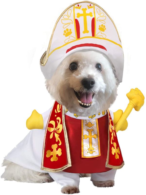 Photo 1 of Halloween Pope Dog Pet Costume, Holy Hound Dog Costume for Halloween Dress-up Party, Role Play, Carnival Cosplay, Holiday Decorations Clothes
