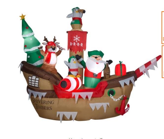Photo 1 of 10 ft Pre-Lit LED Giant-Sized Airblown Pirate Ship Christmas Inflatable
