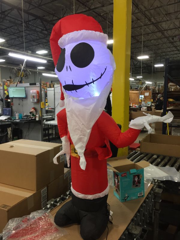 Photo 3 of 4 ft Pre-Lit LED Airblown Disney Jack Skellington as Santa Christmas Inflatable
