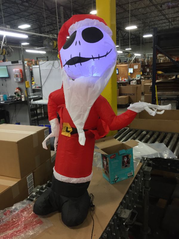 Photo 5 of 4 ft Pre-Lit LED Airblown Disney Jack Skellington as Santa Christmas Inflatable
