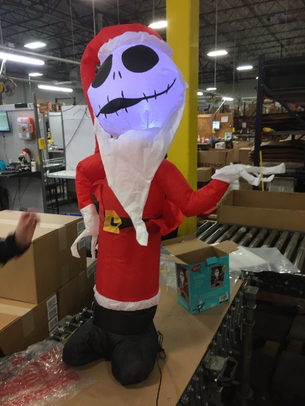 Photo 4 of 4 ft Pre-Lit LED Airblown Disney Jack Skellington as Santa Christmas Inflatable
