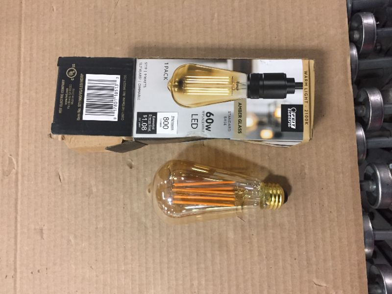 Photo 2 of 60-Watt Equivalent ST19 Dimmable Straight Filament Amber Glass Vintage Edison LED Light Bulb, Warm White
