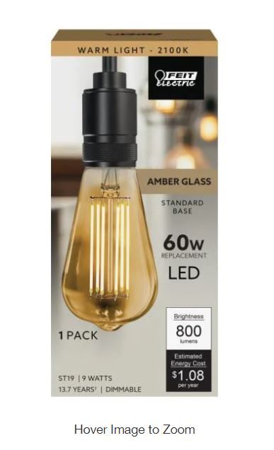 Photo 1 of 60-Watt Equivalent ST19 Dimmable Straight Filament Amber Glass Vintage Edison LED Light Bulb, Warm White
