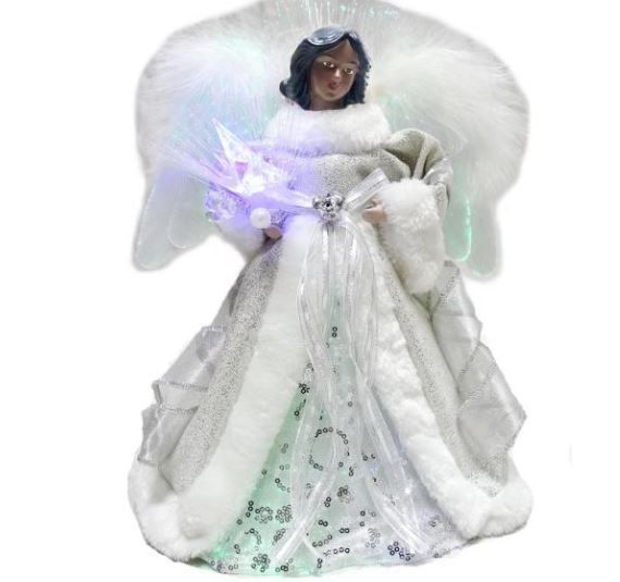 Photo 1 of 12 in. Black Angel Fiber Optic Tree Topper
