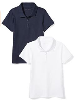 Photo 1 of Amazon Essentials Girls' Short-Sleeve Uniform Interlock Polo 2PK NAVY AND WHITE SIZE XL 12
