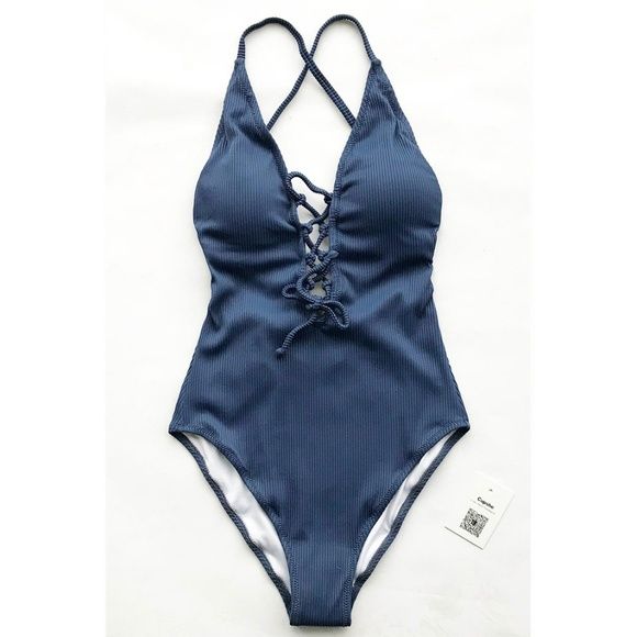 Photo 1 of CUPSHE RIBBED LACE UP ONE PIECE SWIMSUIT MEDIUM