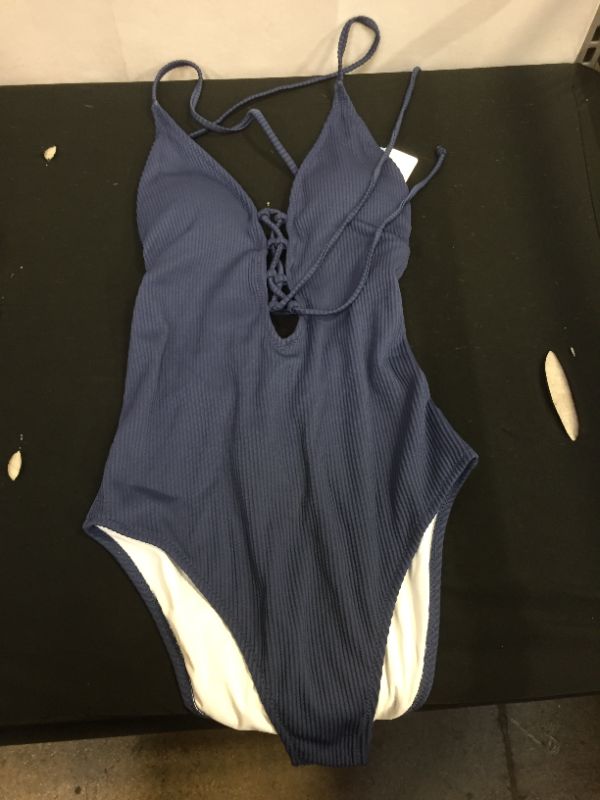 Photo 2 of CUPSHE RIBBED LACE UP ONE PIECE SWIMSUIT MEDIUM