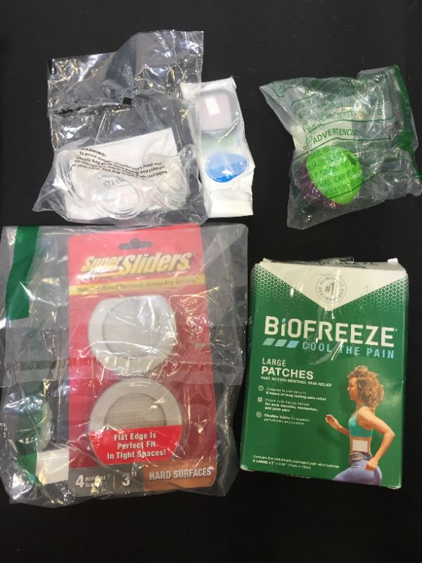 Photo 1 of 5PK MISC MIXED ASSORTED ITEMS SOLD AS IS (PREEMIE BOTTLE NIPPLES--APPLE WATCH BAND--DOG TOY--FURNITURE SLIDERS--BIOFREEZE PATCHES)