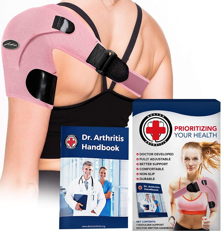 Photo 1 of Doctor Developed Shoulder Support / Shoulder Strap / Shoulder Brace [Single] & Doctor Written Handbook - Relief for Shoulder Injuries, for both left & right (Pink)
