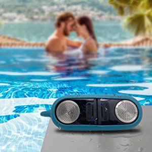 Photo 1 of Dual Portable IPX4 Waterproof Bluetooth Speakers with Wireless Stereo Pairing, Stereo Bluetooth Speaker Pair/Set, 12W Powerful Sound & Bass, AUX Input, Shockproof Carrying Case
