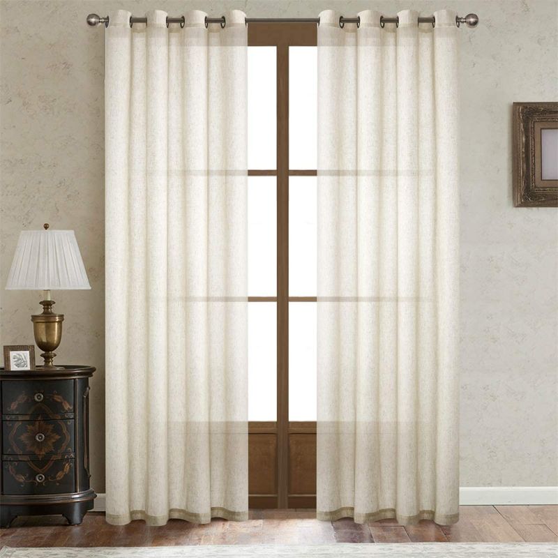 Photo 1 of Dreaming Casa Natural Linen Sheer Curtains for Bedroom Solid Semi Sheer Grommet Top Two Panels for Living Room 2 Panels 52" W x 84" L
