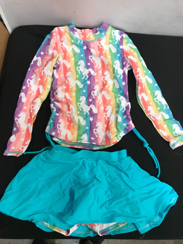 Photo 1 of GIRLS MEDIUM 6-7 YEARS UNICORN RAINBOW TWO PIECE SWIM SUIT LONG SLEEVE SKORT SET