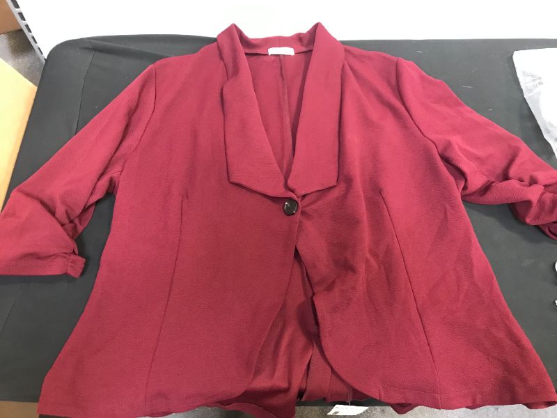 Photo 2 of Beyove Women's 3/4 Sleeve Ruched Elastic Open Front Lightweight Jacket for Office, Work, Plus Size (Size 3XL)
