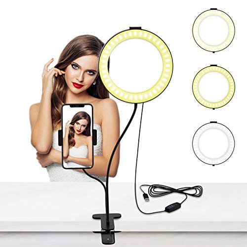 Photo 1 of Selvim Selfie Ring Light with Cellphone Holder Stand for Live Stream & Makeup, 6" 64 LED Bulbs Dimmable Beauty Light with 3 Light Modes & 10-Level Brightness 360° Rotating for iPhone and Android
