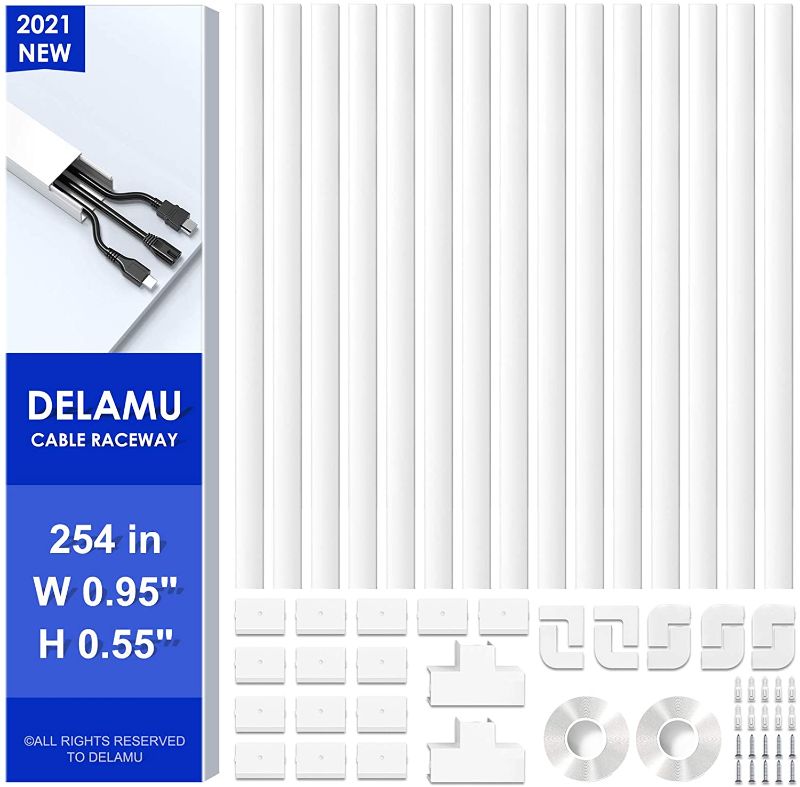 Photo 1 of 237.8 '' Cable Sleeve, Delamu Cable Corrector for Conductor, Hider PVC Cover for TV Wall, 15 x L16.9 '' W0.95 '' H0.55 '', CC01-15 White
