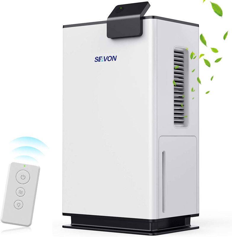 Photo 1 of 15" SEAVON Enhanced Home Dehumidifiers, Up to 5000 cu ft (510 sq ft) Remote Control High Humidity Dehumidifiers, 67.6 fl oz Ultra Quiet Portable Dehumidifiers with Two Modes, Auto Shut Off for Basement, Bathroom, Caravan, Office
