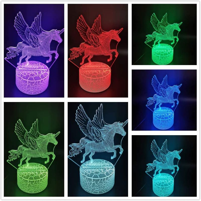 Photo 1 of 3D Unicorn Night Light Illusion Lamp Decorative LED Bedside Table Lamps 7 Colors and Remote Control Changed Best Gifts for Boys Girls Kids Baby
