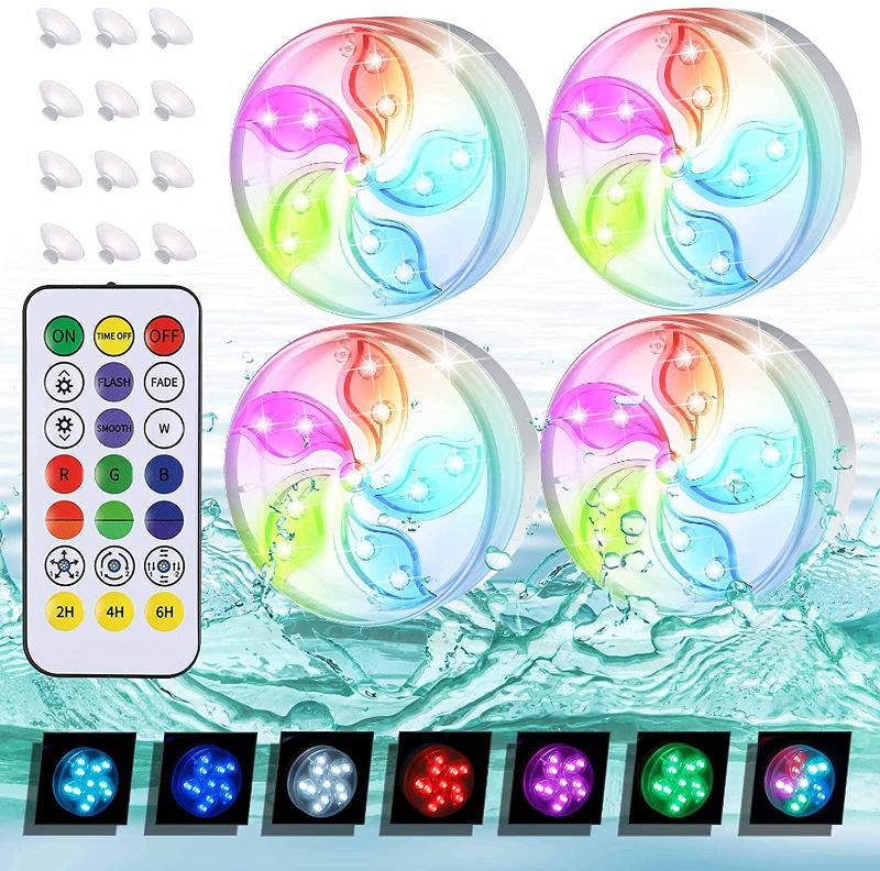 Photo 1 of  Submersible Led Lights with Re-Mote IP68 Waterproof Color Changing Swimming Shower Bath Pool Light Underwater Lights Bar Festival Lighting Deco (4-Pack)