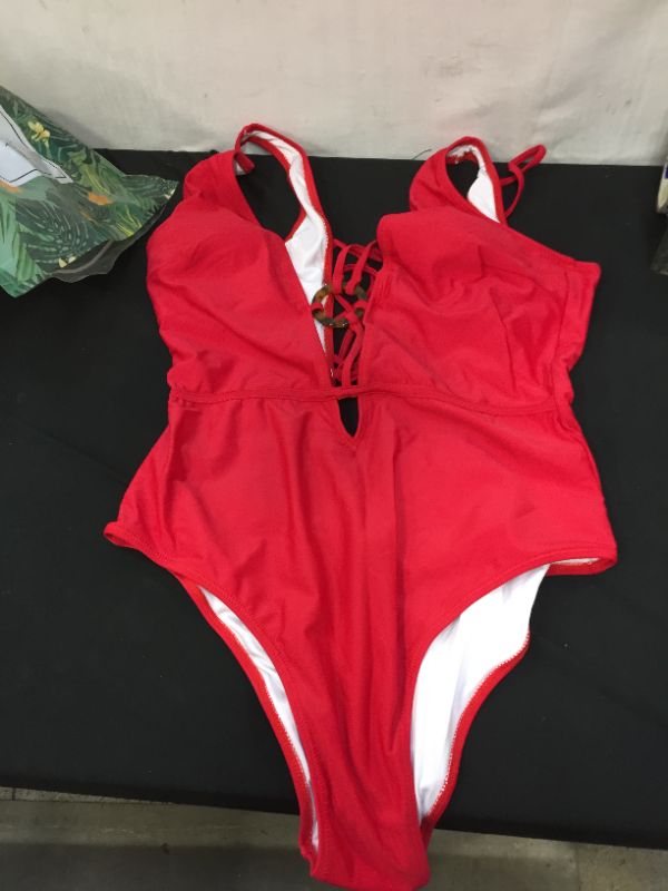 Photo 2 of CUPSHE Women's O Ring Red Strappy Lace Up One Piece Swimsuit
M