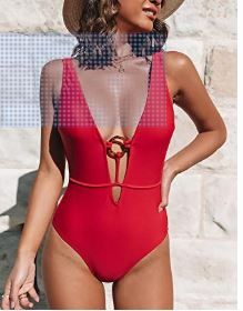 Photo 1 of CUPSHE Women's O Ring Red Strappy Lace Up One Piece Swimsuit
M