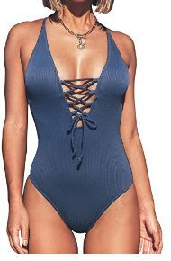 Photo 1 of CUPSHE Women's Solid Color V Neck Lace Up One Piece Swimsuit
