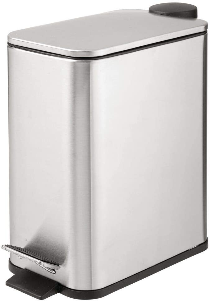 Photo 1 of 1.3 Gallon Rectangular Slim Metal Trash Can w/Foot Pedal, Easy-Close Lid, Narrow Wastebasket, Garbage Container Bin - Bathroom, Bedroom, Kitchen, Office - with Liner- Brushed Stainless Steel