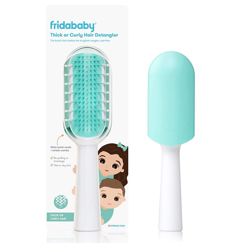 Photo 1 of FridaBaby Thick or Curly Hair Detangling Kids Brush by Fridababy, Detangles Knots Without Tears or Breakage, Comb Teeth and Bristle Design
