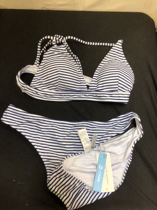 Photo 2 of CUPSHE navy and white striped bathing suit size large 