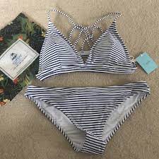 Photo 1 of CUPSHE navy and white striped bathing suit size large 