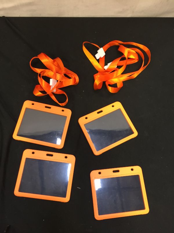 Photo 2 of 4 inch by 3-inch badge holders ( orange with lanyards ) ( 4 pack ) 