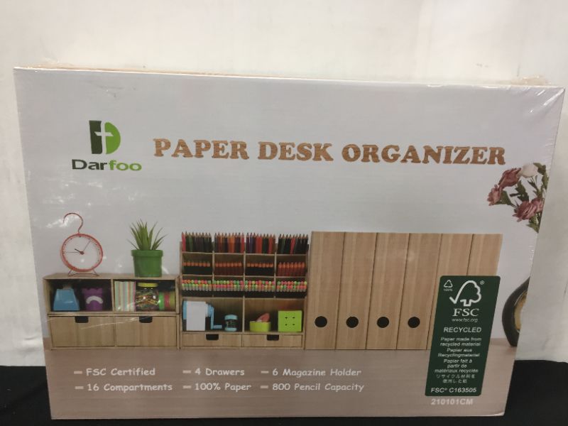 Photo 3 of Desk Organizer Set with 6 Magazine File Holder Organizer 4 Drawers & 16 Compartments - Huge Capacity Pen organizer for Home, School, Office Supplies---fabric sealed