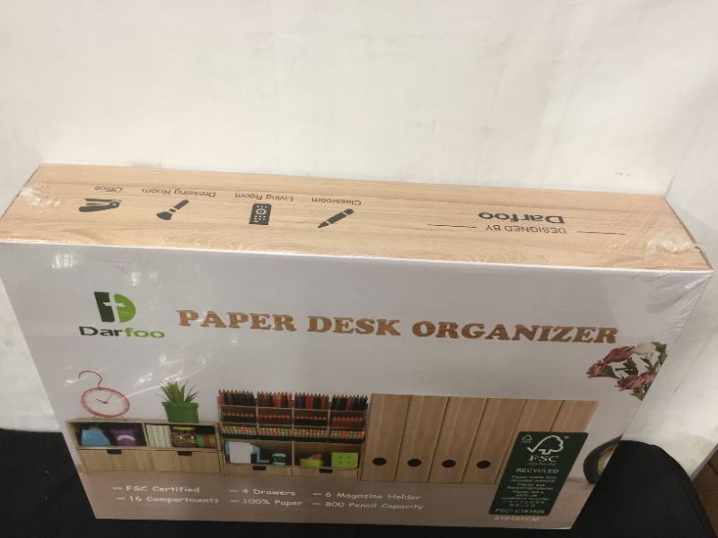 Photo 2 of Desk Organizer Set with 6 Magazine File Holder Organizer 4 Drawers & 16 Compartments - Huge Capacity Pen organizer for Home, School, Office Supplies---fabric sealed